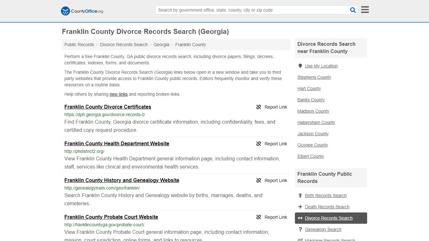 Franklin County Divorce Records Search (Georgia) - County Office