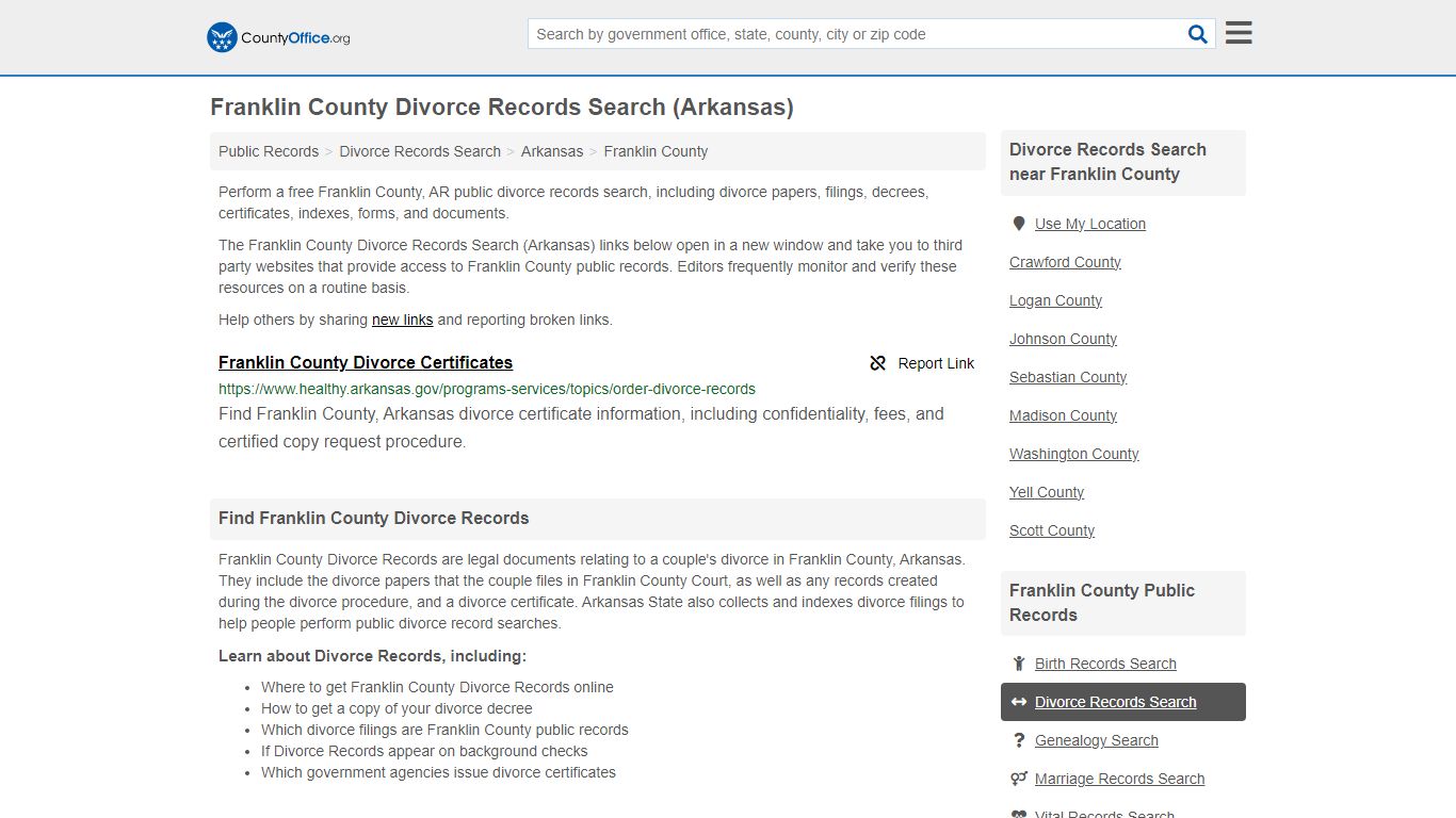 Franklin County Divorce Records Search (Arkansas) - County Office